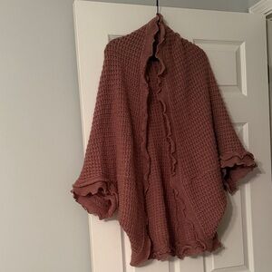 Anthropologie Women's Ruffle-Edge Knit Poncho in Mauve